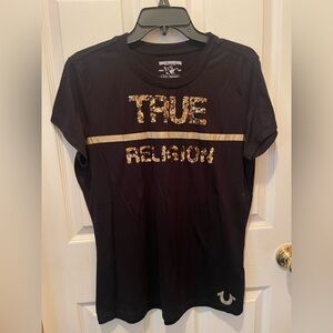 True Religion Black Gold Sequin Short Sleeve Tee